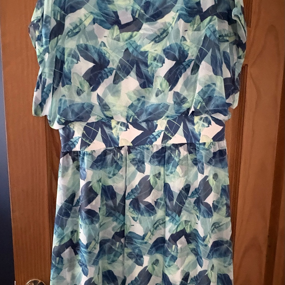 Halston Heritage Blue Green Dolman Sleeve Midi Dress